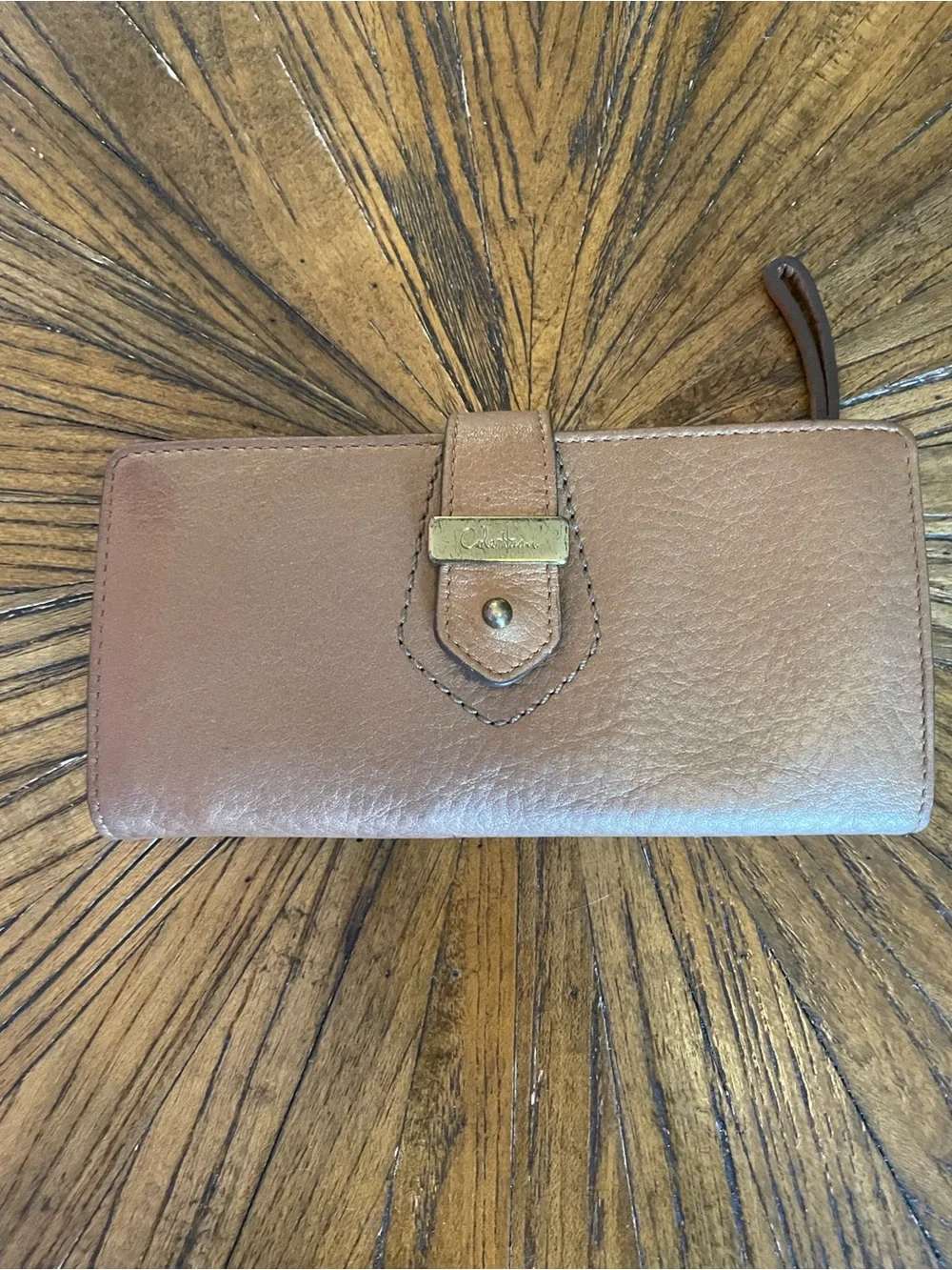 Cole Haan Bronze Leather Continental Wallet with Gold Accent
